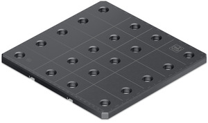 Hosszú élettartamú hegesztőlap 16 mm furatátmérővel, 250 x 250 mm-en. Hatékony felületvédelem plazmakezeléssel és előre g